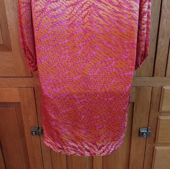 H&M Conscious Collection coral & pink satin animal print puff sleeve tunic top - Picture 4 of 11